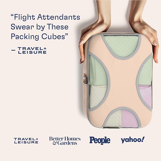 Shacke Premium 5 Packing Cubes Set - Lightweight Mesh Travel Luggage Organizers with Laundry Bag, 5-Piece Suitcase Storage System (Nude Beige)