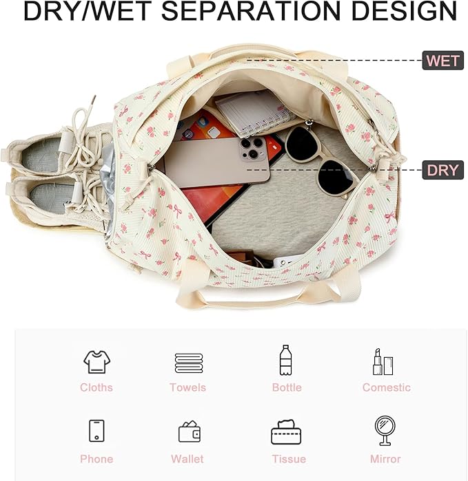 BTOOP Duffle Bag for Gym Sports Women Girls Workout Travel Bag Weekender with Shoe Compartment and Wet Pocket