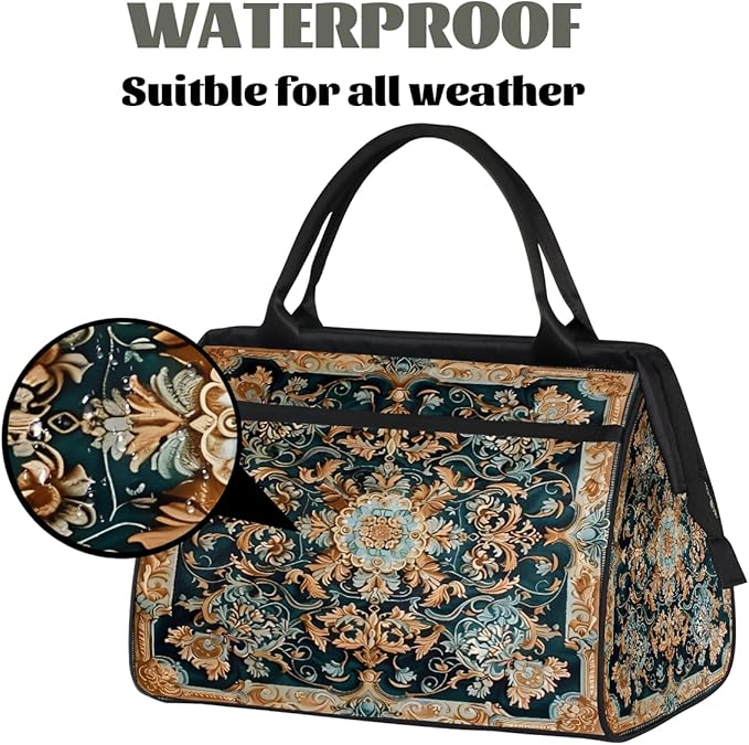 Travel Duffle Bag, Tile Flower Ornament Overnight Weekender Tote Bag for Women Men Waterproof Carry On Luggage with Zipper Lightweight Sport Gym Bag for Traveling Yoga Camping Traveling Gifts