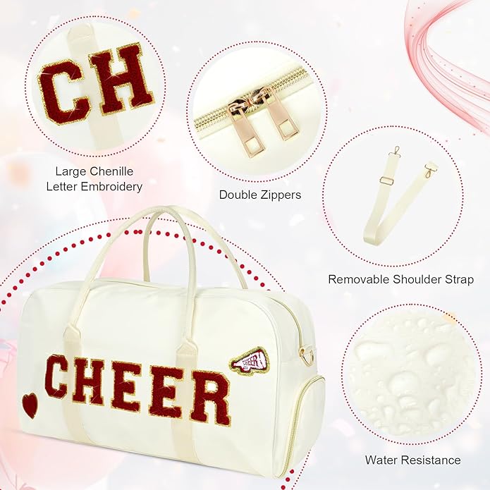 Dance Bag for Girls 2PCS Ballet Cheer Bag with Shoes Compartment Chenille Letter Embroidery for Dancer Travel Overnight bag