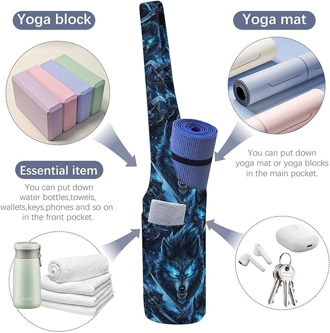 Aiyoolee Single Shoulder Yoga Mat Carrier Bag Portable Spacious with Pocket for Yoga Gym Fitness Travel