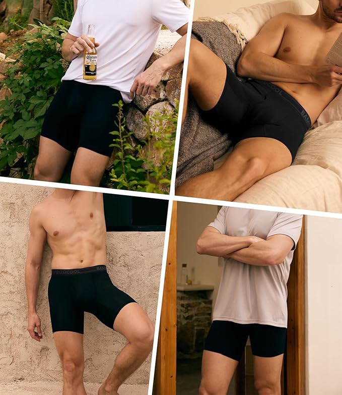 BAMBOO COOL Men's Underwear Breathable Boxer Briefs with Fly Moisture-Wicking Lightweight Underwear 7-Pack