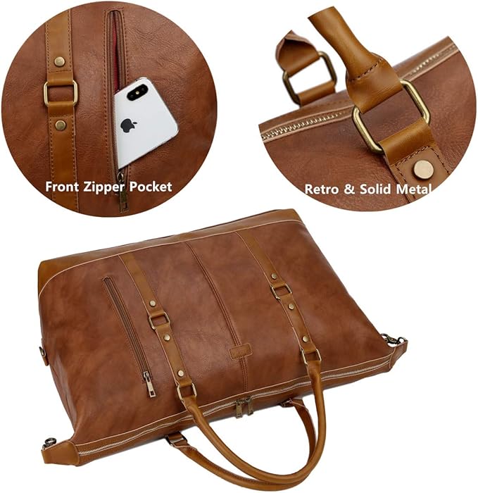 BAOSHA Vegan Leather Travel Duffel Tote Bag Overnight Weekender Bag Oversized for Men and Women HB-14 (Brown)