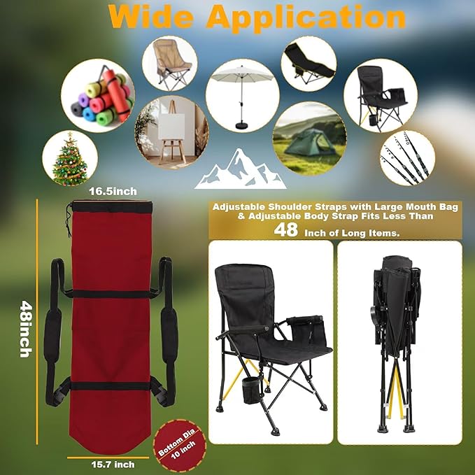1 Pack 900D 48 Inch Camp Chair Bag Replacement with Shoulder Strap for Camp Folding Chair Fishing Outdoor Storage Backpack(48 * 16.5 * 10.2Inch (Red, XL)