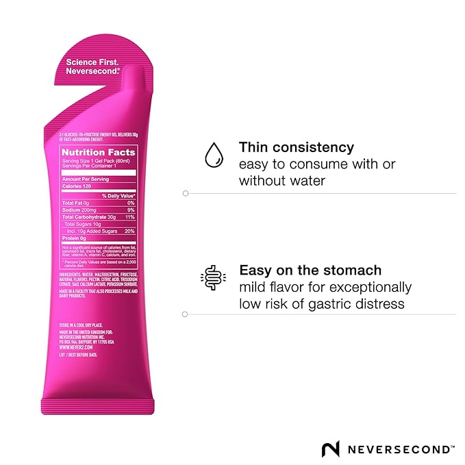 Neversecond C30 Energy Gel, Performance Nutrition & Hydration, Never2 Energy Gel for Ultra Triathlons, Cycling & Marathons (Passion Fruit Flavor, 12-Count Pack)