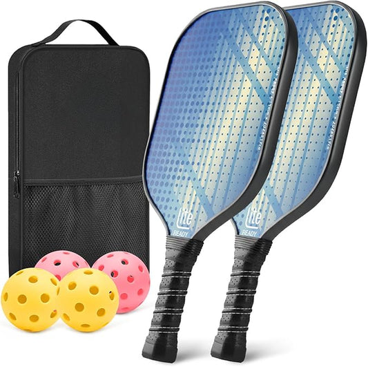 Carbon Fiber Pickleball Paddles Set of 2 – Lightweight Pickleball Paddle Rackets 2 Pack with 4 Pickleball Balls & Bag | Durable Pickleballs Starter Set Kit | Pickle Ball Paddles for Men, Women & Kids