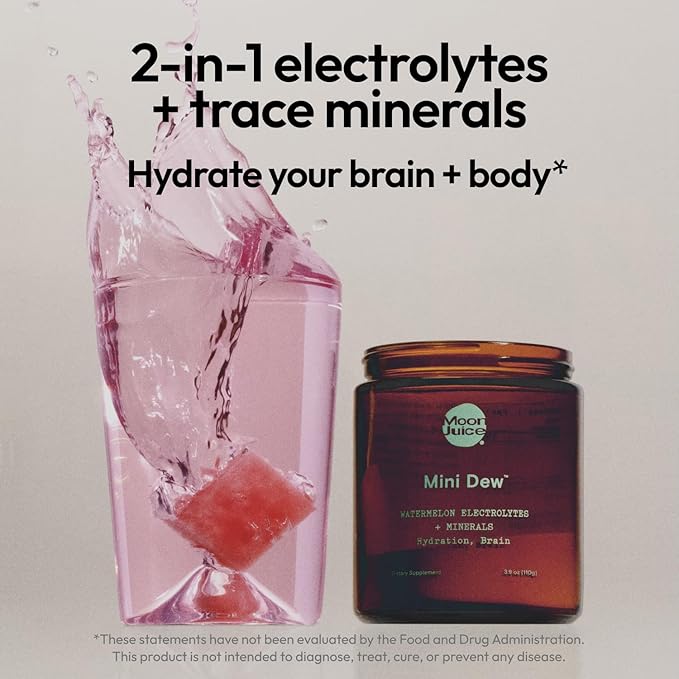 Moon Juice Mini Dew Electrolytes Powder - Sugar Free Minerals & Electrolyte Hydration Powder for Instant Hydration & Brain Support - Magnesium, Calcium, Potassium, Pink Salt, Watermelon, 30 Servings