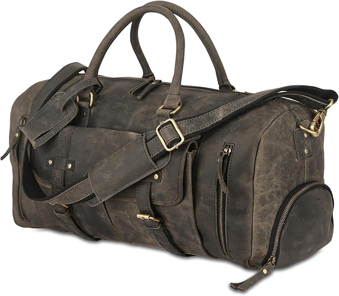 Leather Travel Duffle Bags for Men and Women cabin friendly Weekend Bag Sports Gym airplane carry on overnight duffel