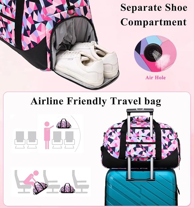 DSIUE Kids Duffle Bag Girls Sports Gym Bag, Small Weekender Overnight Bags Carry On Travel Duffel for Women Teen Girls