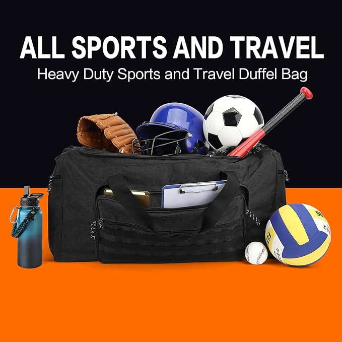 120L Extra Large Gym Duffle Bag for Men Women with Shoes Compartment Heavy Duty Tactical Sports Duffel Bag Big Football Baseball Basketball Soccer Hockey Team Equipment Bag, Black