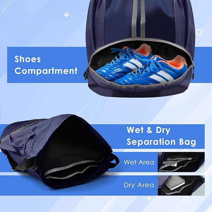 BROTOU Soccer Bags, Football Backpack, Volleyball Bag, Drawstring Backpack with Ball and Shoe Compartment, Football bags for Equipment Swim Gym Bag