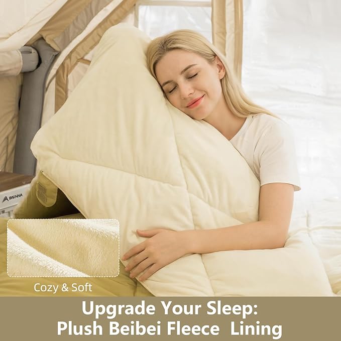 BISINNA Double Sleepinag Bag Flannel for Adults Two Person Camping Sleeping Bag Queen Size for All Season Backpacking Hiking Cold Weather with Compression Sack