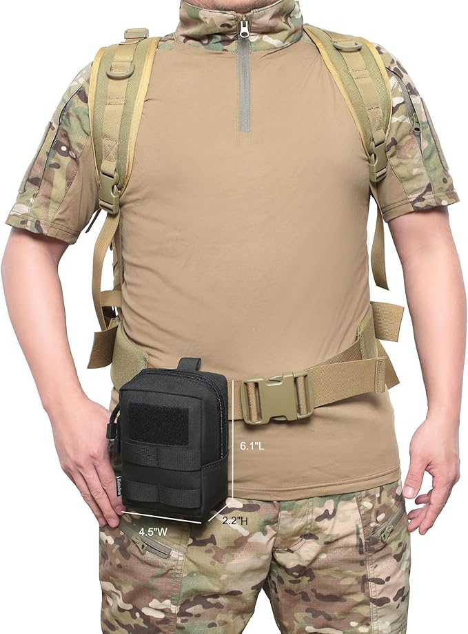 2 Pack 1000D Tactical Molle Pouches with US Flag Patches - Tactical Compact EDC Pouch Bag Small Utility Pouch Belt Pouch Tool Pouch