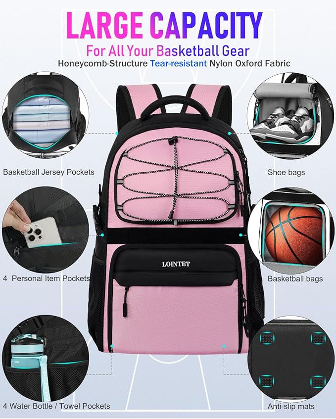 Basketball Bag Backpack with Ball Holder Shoes Compartment, Large Basketball Accessories Sports Bag