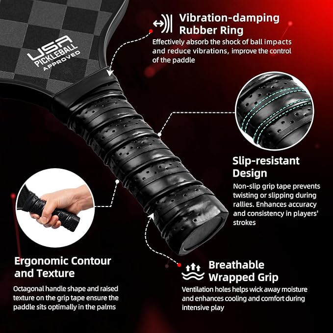 BAGAIL Pickleball Paddles, USAPA Approved Fiberglass Surface Pickleball Set, Lightweight Pickle Ball Rackets with 4 Balls, 1 Bag, Designed in California for Traction and Stability