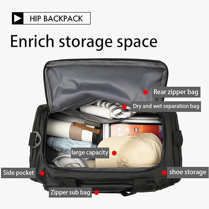 BYITFME 3 In 1 Gym Backpack With Shoes Compartment,55L Large Capacity Weekender Daypack,Waterproof Luggage Bag,Lightweight Travel Duffels Sports Handbag,All Purpose Workout Bag (Black)