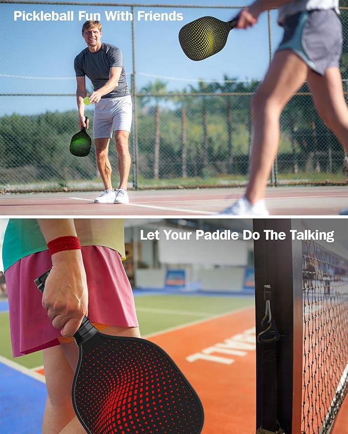 8-Pack Pickleball Paddles Set - Wooden Rackets with Fiberglass Surface & Polypropylene Honeycomb Core, Includes 2 Portable Carry Bags for Indoor/Outdoor Play