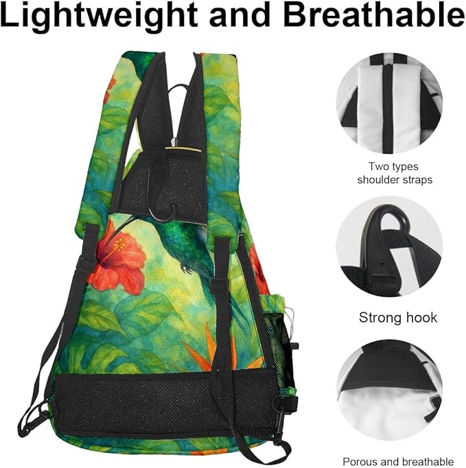 Pickleball Bag Hummingbird Green Pickle Ball Backpack for Women Men Premium Lightweight Crossbody Sling Bag Sports Backpack for Pickleball Paddle Tennis