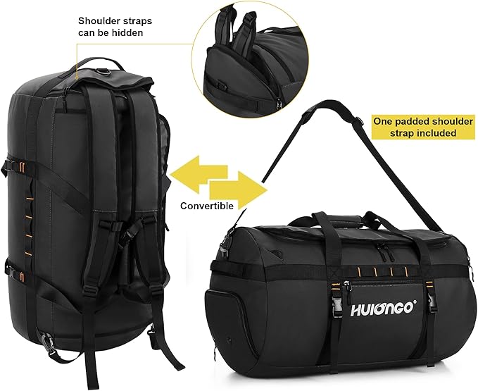 40L/60L/90L Large Waterproof Duffle Bag Backpack for Men, Mens Duffel Backpack Bags for Traveling, Heavy Duty (Black, 60L)