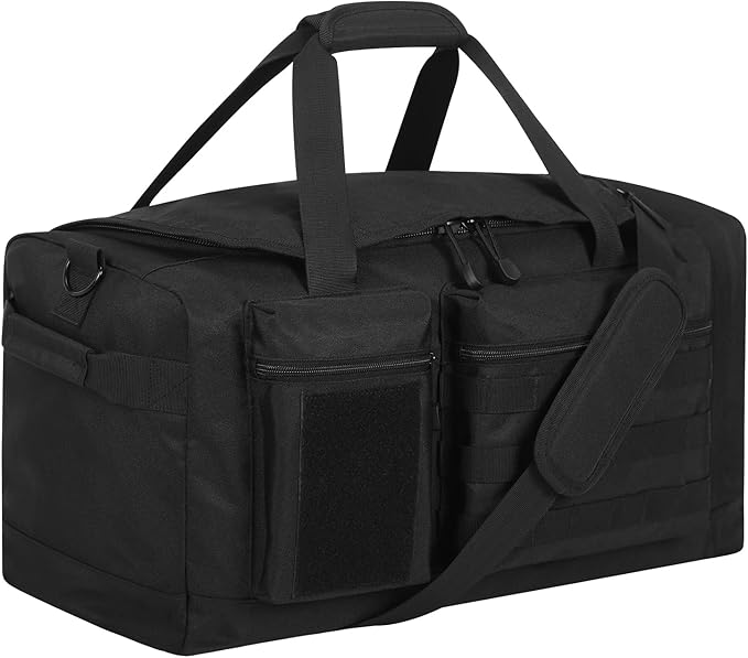 40L Tactical Duffle Bag Mens Gym Bag- 22 inch Military Duffle Bag with Shoes Compartment, Outdoor Equipment Gear for Weekend Overnight Travel - Black