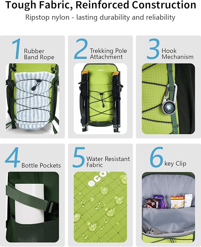 ECOHUB Small Hiking Backpack for Men Women, 20L Lightweight Travel Backpacks Water Resistant Camping Cycling Hiking Daypack