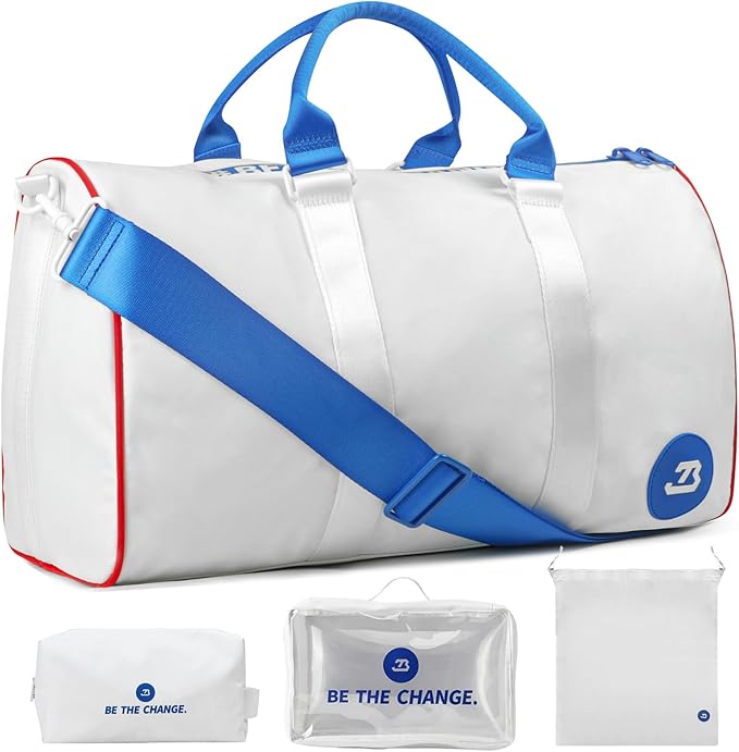 4Pcs/Set Waterproof Sports Duffel Bag 1000D Nylon Durable Gym Bags for Men and Women Overnight Bag with 3 Accessory Bags of Wet & Dry Separation Upgrades 2.0 White