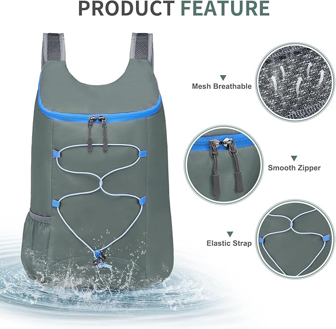 20L Hiking-Daypack Lightweight Foldable Travel Packable Backpack for Camping Cycling Outdoor, Gray