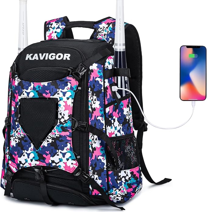 Baseball Bag for Youth and Adult, Softball Backpack 50L Large Capacity, Equipment Backpack with Laptop Compartment and Charge Port