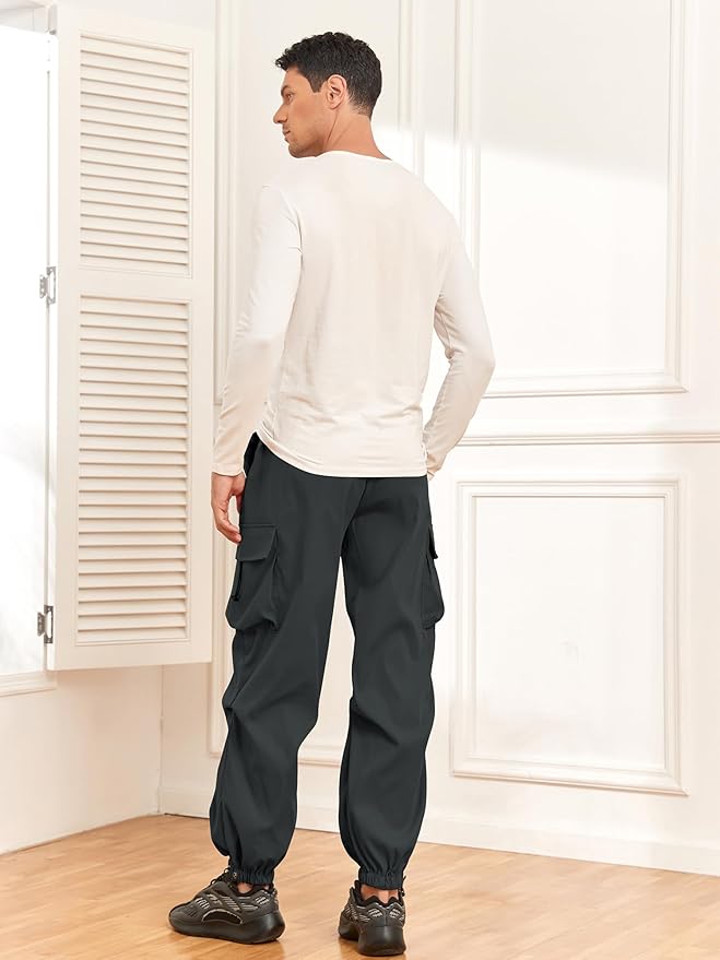 ZAFUL Men's Parachute Pants Casual Baggy Cargo Drawstring Trouser