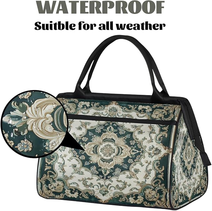 Travel Duffle Bag, Ethnic Mandala Greeen Flower Overnight Weekender Tote Bag for Women Men Waterproof Carry On Luggage with Zipper Lightweight Sport Gym Bag for Traveling Yoga Camping Traveling Gifts