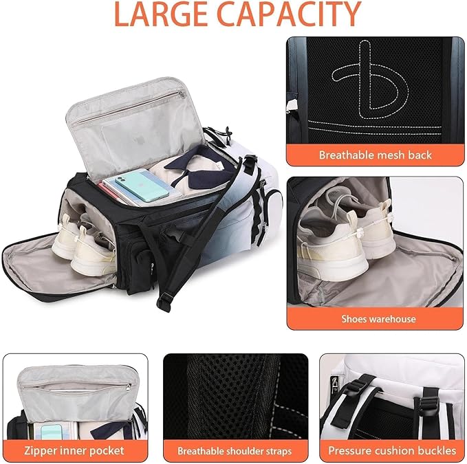 BE SMART 40L Extra Large Gym Backpack for Men, Big Gym Bag with Shoes Compartment, Waterproof Heavy Duty Duffel Bags, Men's Workout Backpacks for Outdoor Sport,Hiking,Camping,Travel