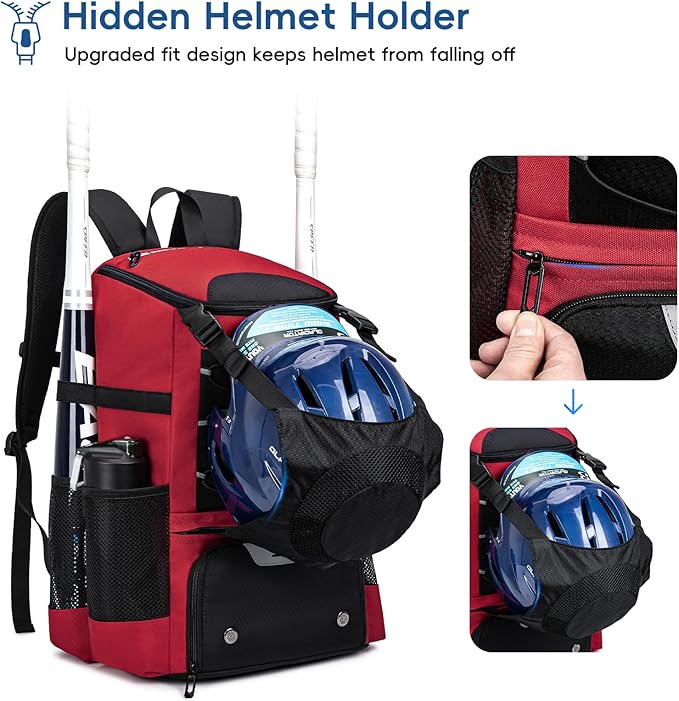 Baseball Bag for Youth and Adult, Softball Backpack 40L Large Capacity, Bat Backpack with Shoes Compartment and Hidden Helmet Holder