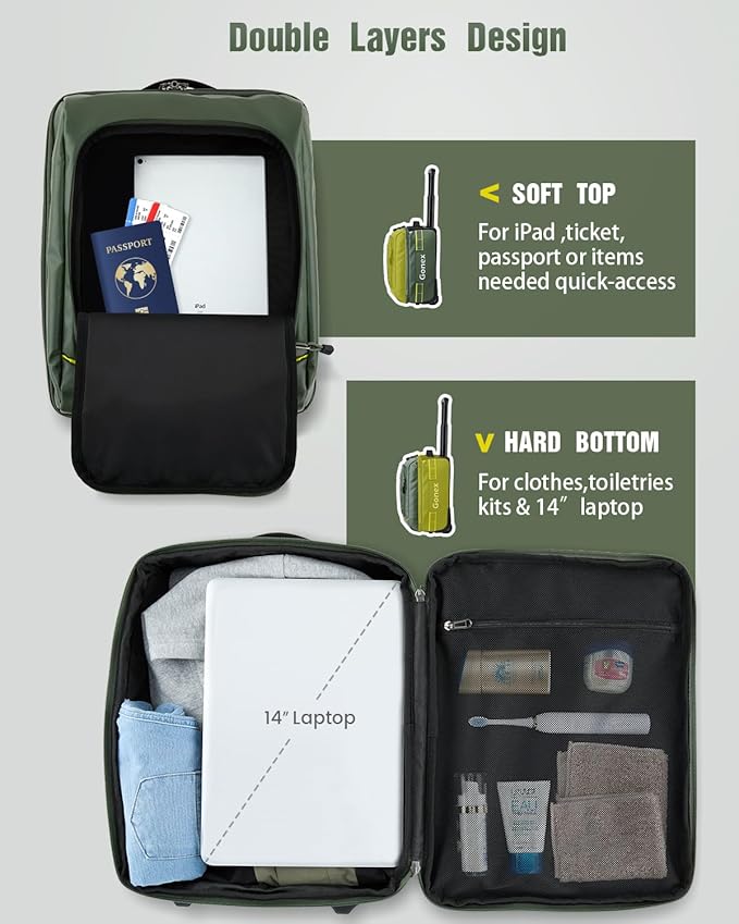 Gonex Waterproof Underseat Carry on Luggage with Wheels, 16 inch PVC Small Wheeled Travel Luggage for Airline, Rolling Overnight Weekender Suitcase for Men Women 30L, Olive Green