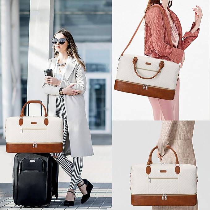 Weekender Bag for Women, Travel Duffel Bag Carry On Overnight Bag with Shoe Compartment Large Nylon Travel Weekend Tote Bag