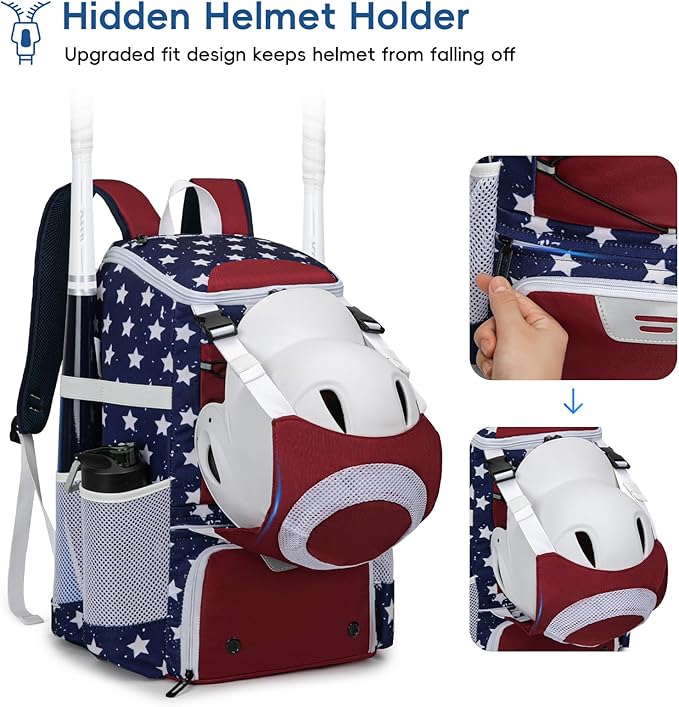 Baseball Bag for Youth and Adult, Softball Backpack 40L Large Capacity, Bat Backpack with Shoes Compartment and Hidden Helmet Holder