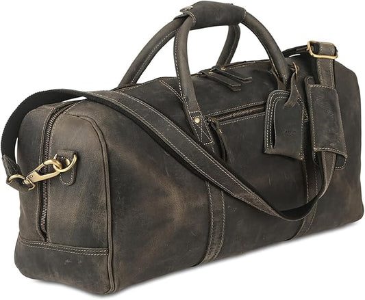 Leather Travel Duffle Bags for Men and Women cabin friendly Weekend Bag Sports Gym airplane carry on overnight duffel