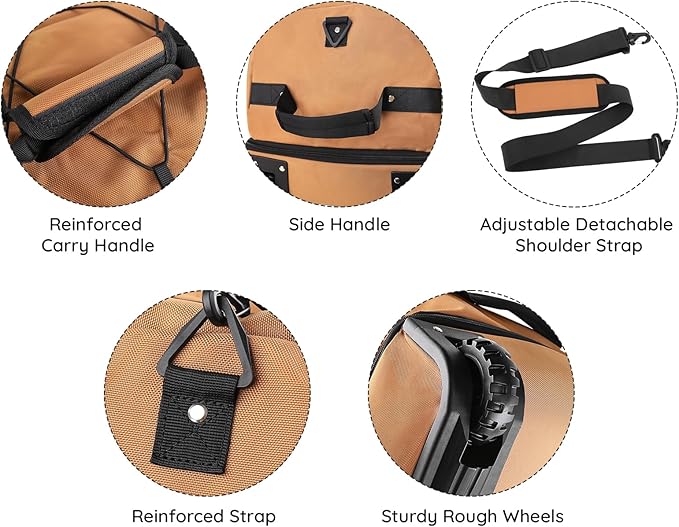 110L/140L Expandable Soft-Sided Foldable Duffle Bag with 2 Rubber Wheels,Packable 32” Rolling Carry-On with Multi-Pockets & Compartments,Coffee