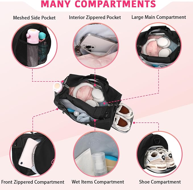 kilofly Girl's Ballet Dance Sports Gymnastics Gym Duffel Bag Travel Carry On