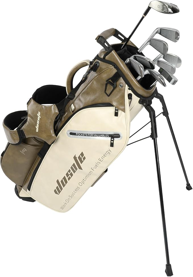 WOSOFE PU Golf Bag with 6/14 Way Top Dividers Automatically Adjustable Dual Straps Elegant Design for Men Women Pu Golf Stand Bag with Multiple Pockets