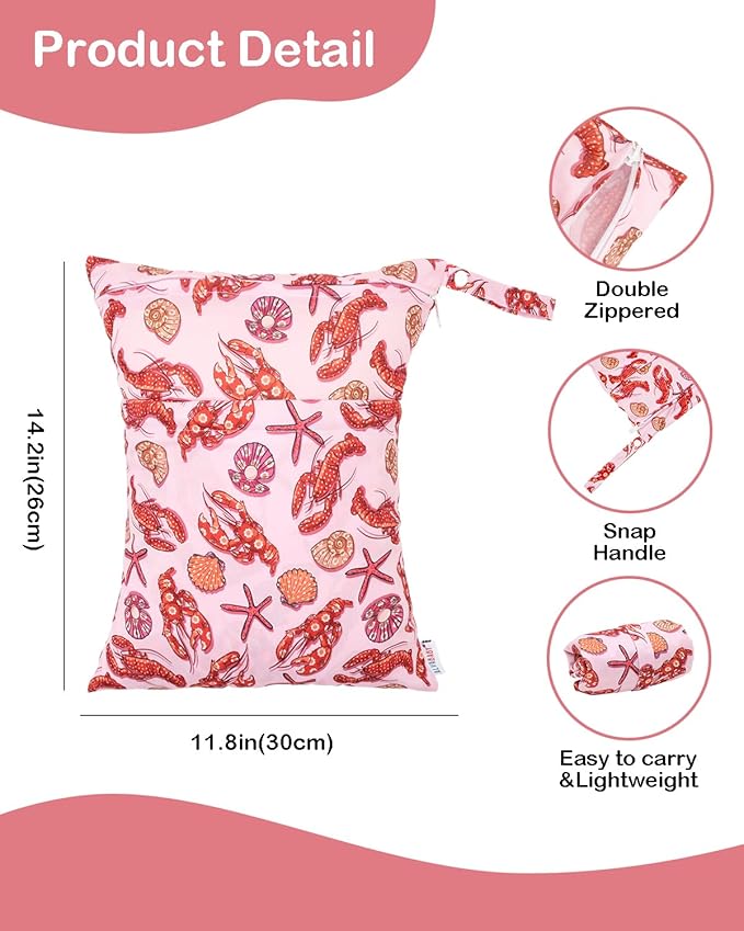 ALVABABY 2pcs Cloth Diaper Wet Dry Bags Waterproof Reusable with Two Zippered Pockets Travel Beach Pool Daycare Soiled Baby Items Yoga Gym Bag for Swimsuits or Wet Clothes 2LM23