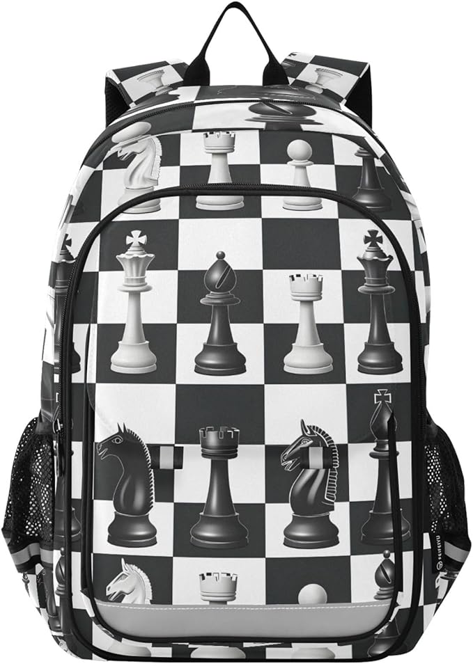 Black White Buffalo Plaid Chess Laptop Backpack Purse for Women Men School Bag 17 Inch Bookbag Student Boys Girls Travel Casual Daypack