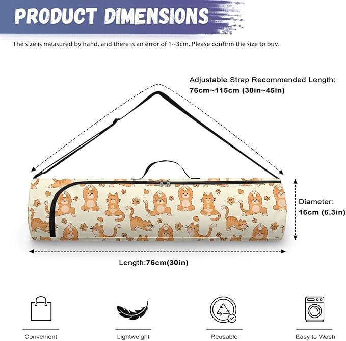 ZCFYGDX Yoga Mat Bag with Adjustable Shoulder Strap and Handle Zipper, 30in Wide x 6.3in Diameter for Yoga Mat Storage