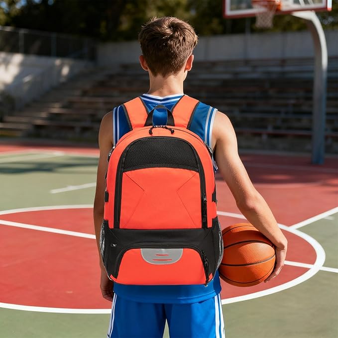Basketball Backpack - Large Sports Equipment Bag with Ball Holder & Shoe Compartment for Basketball. (red)