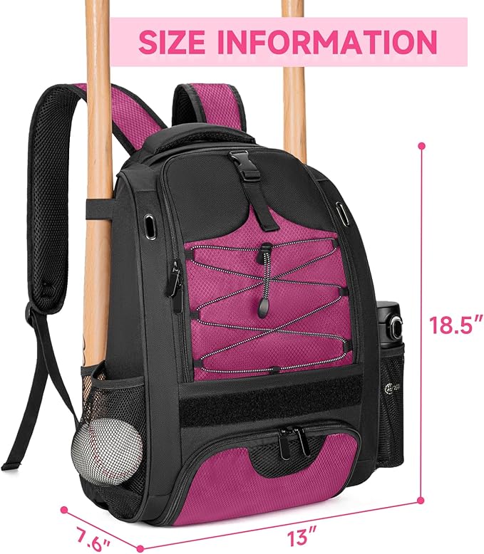 ANILD 30L Youth Baseball Backpack, Bat Backpack for Baseball with Separate Shoes Compartment, Baseball Equipment Bag with Fence Hook, Suitable for Baseball, T-Ball, Softball and More