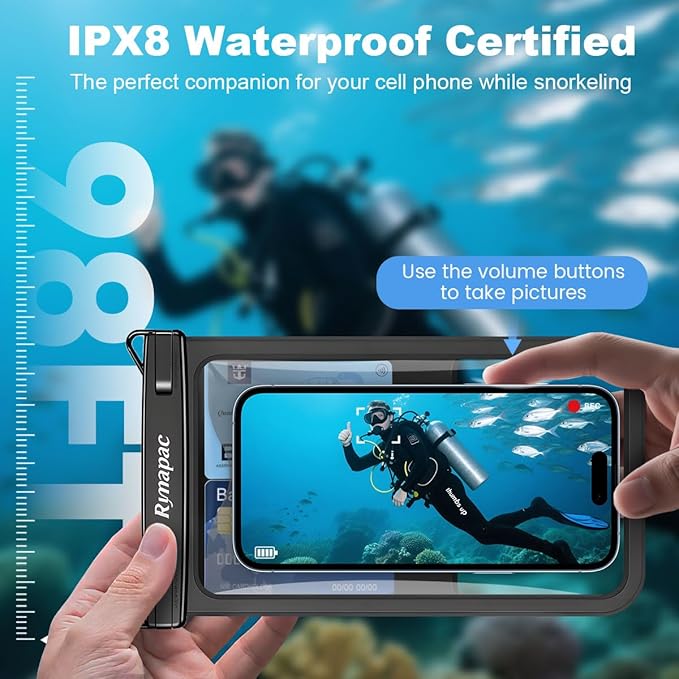 [Up to 8.5"] Waterproof Phone Pouch Bag - 2 Pack IPX8 Waterproof Phone Case for iPhone 17 16 15 14 Pro Max Galaxy S25 S24 Ultra, Touchscreen & Underwater Photography, Beach Cruise Travel Essentials