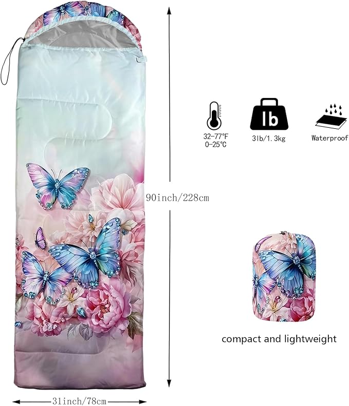 QOOMO Camping Sleeping Bags,3 Season Warm & Cool Weather,Lightweight,Waterproof Sleeping Bags for Adults & Kids,Traveling,and Outdoors,Camping Gear Equipment
