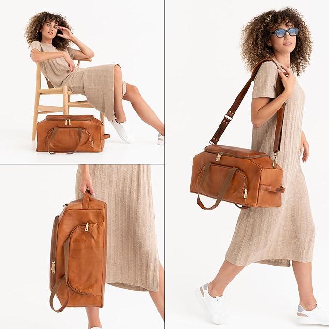 Berliner Bags Vintage Genuine Leather Duffle Denver M for Travel or the Gym, Weekender Bag, Overnight Bag for Men and Women - Brown