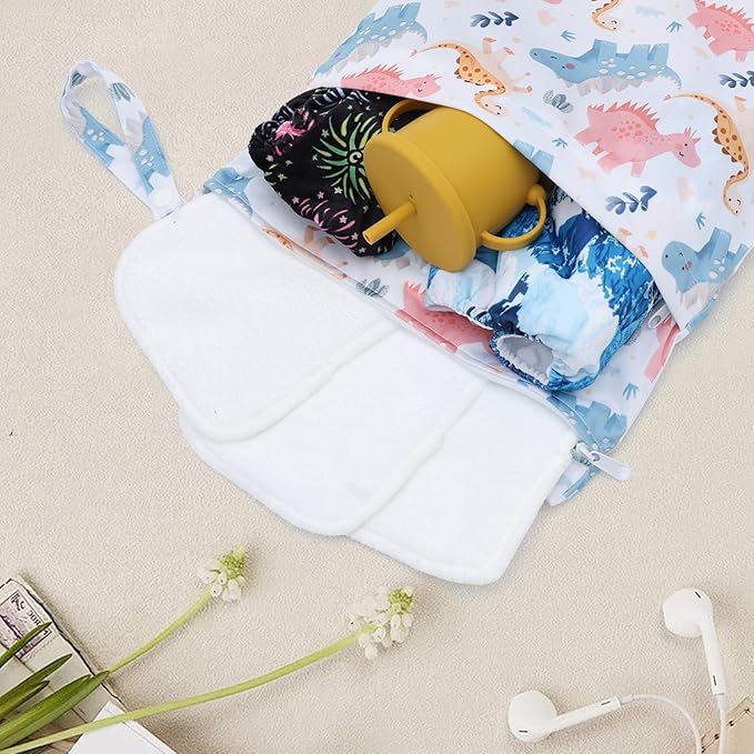 ALVABABY 2pcs Cloth Diaper Wet Dry Bags Waterproof Reusable with Two Zippered Pockets Travel Beach Pool Daycare Soiled Baby Items Yoga Gym Bag for Swimsuits or Wet Clothes 3L-ZM14