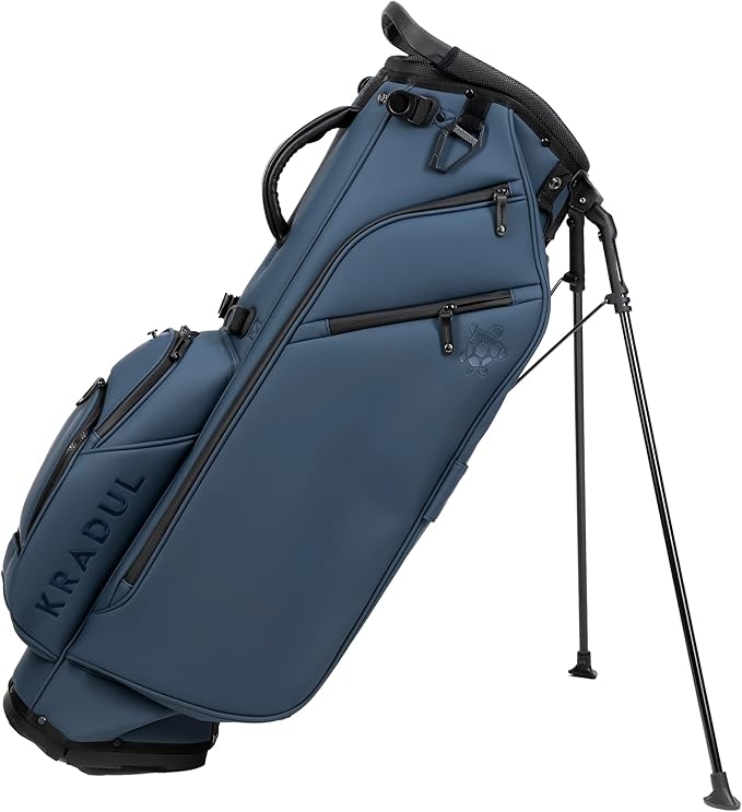 KRADUL - LUX 9.5" 14-Way Hybrid Stand Bag – Lightweight Golf Bag with Stand, Leather Finish, Club Organizer & Removable Panel