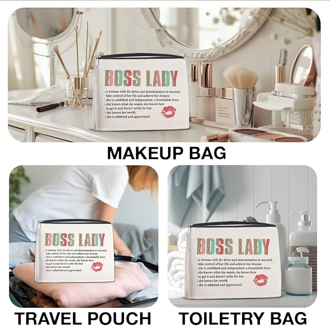 Appreciation Gifts Makeup Bag for Women, Boss Lady Gifts Inspirational Christmas Retirement Gift with Quotes for Leader Manager Coworker Cosmetic Bag with Zipper Travel Toiletry Pouch for Purse